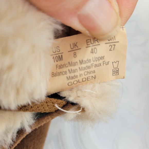 Bzees Golden Womens 10 M Tan Faux Fur Trim Slip On Metallic Heel Comfort Shoes - Picture 8 of 10